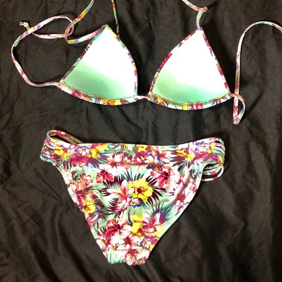 Garage teal tropical 2 piece swimsuit bikini - Picture 6 of 10